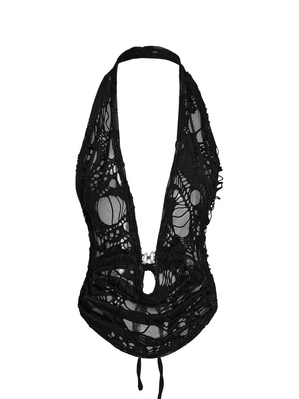 Amazon Essentials Black Crochet Plunge Crop Top